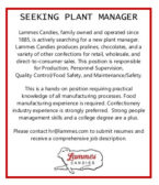 Seeking Plant Manager